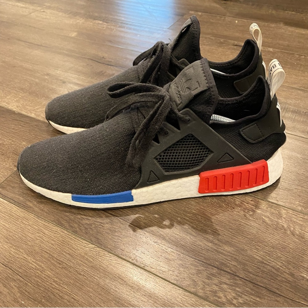 Adidas Men's Black Sneakers with Red and Blue Highlights